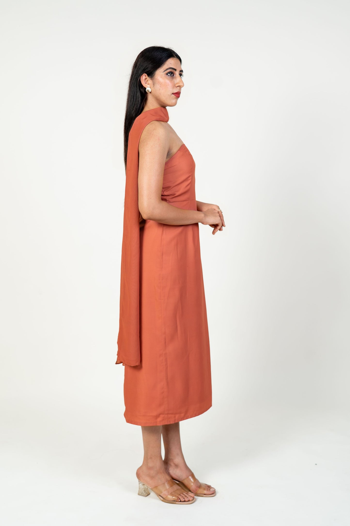 Brown Straight Tube with Georgette Dupatta