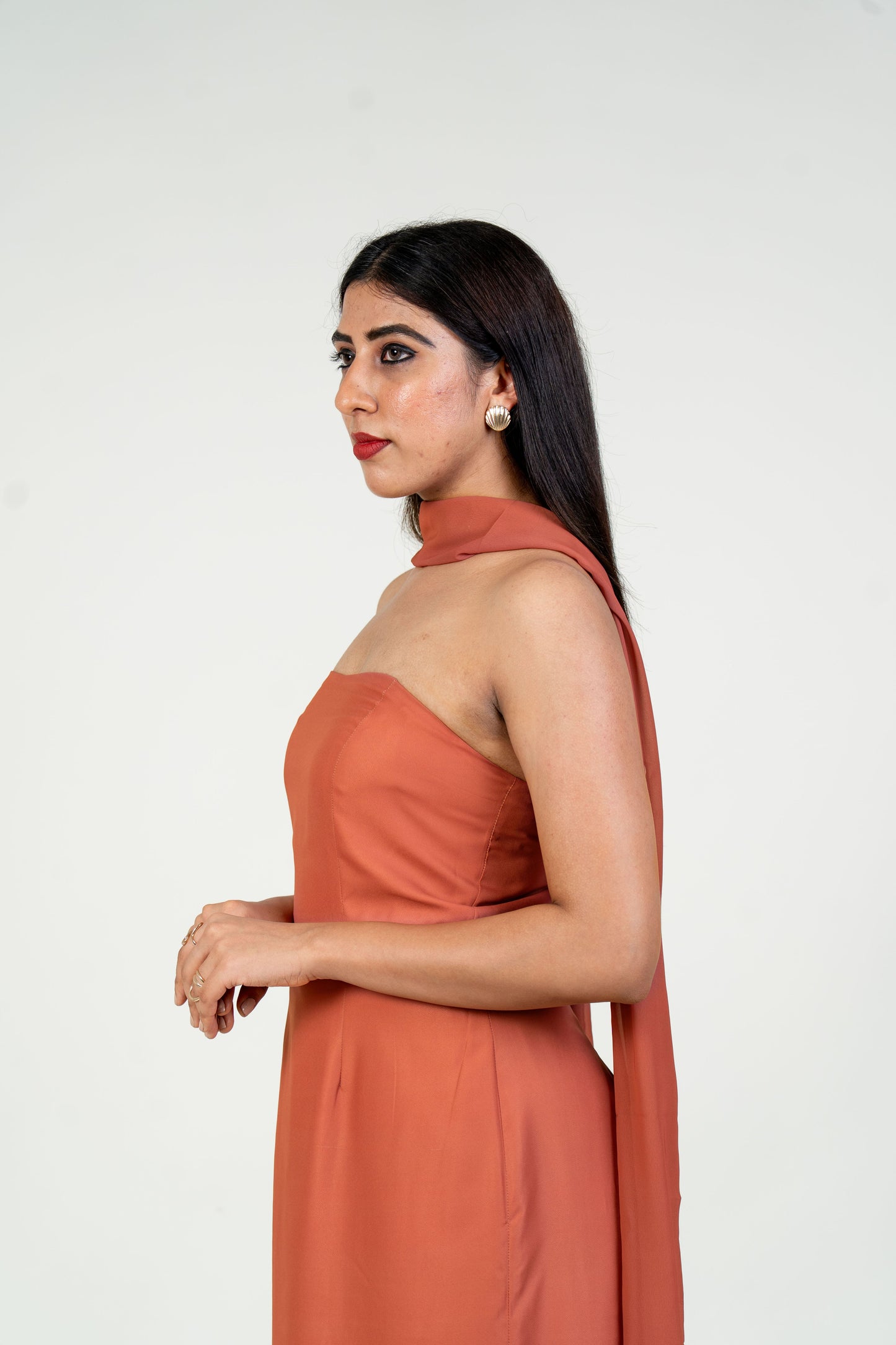 Brown Straight Tube with Georgette Dupatta