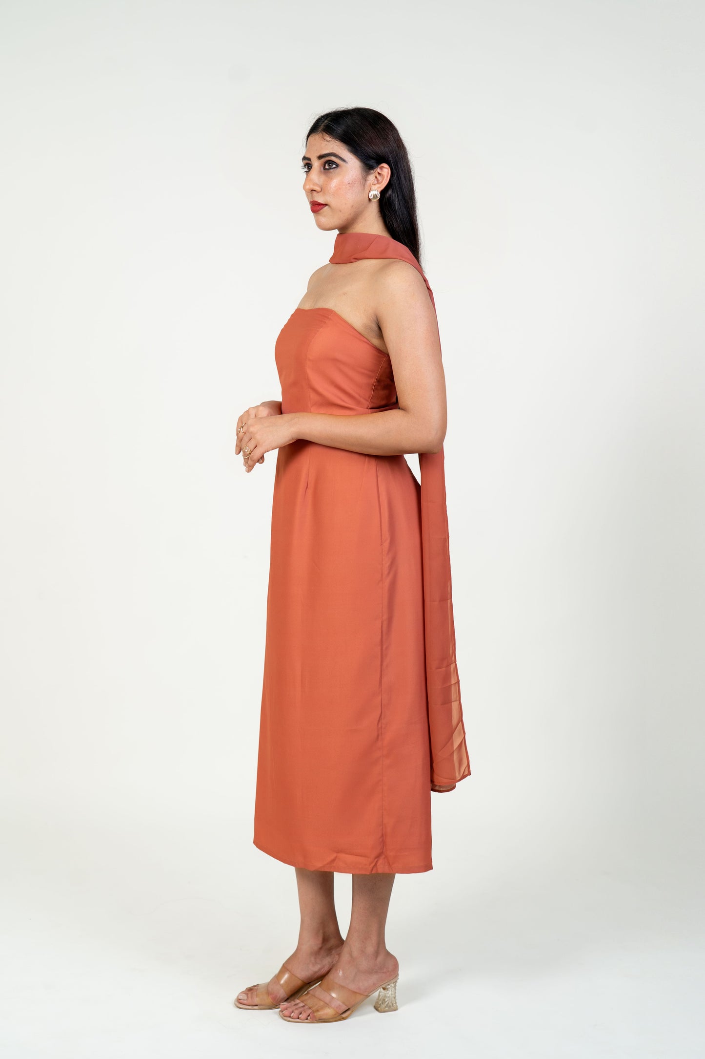 Brown Straight Tube with Georgette Dupatta