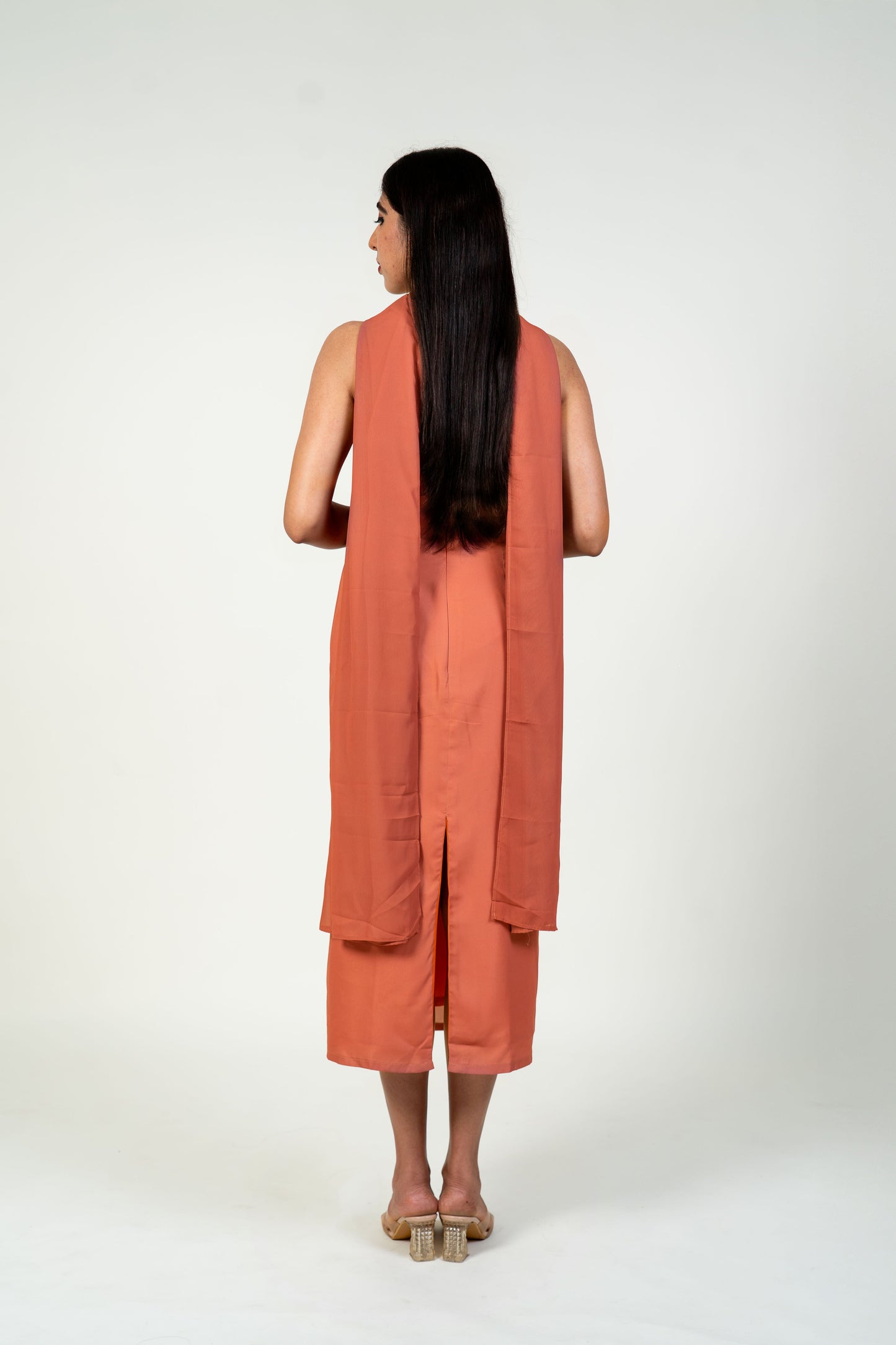Brown Straight Tube with Georgette Dupatta