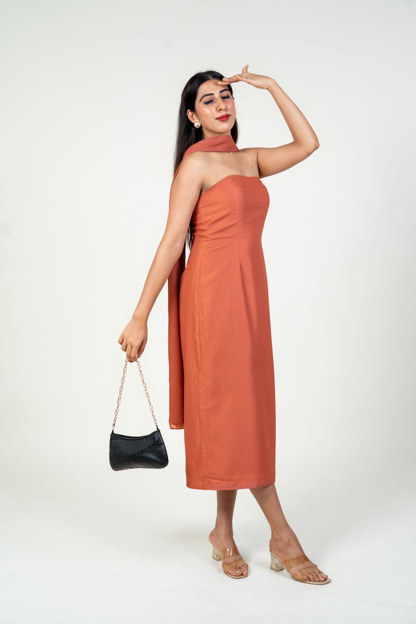 Brown Straight Tube with Georgette Dupatta