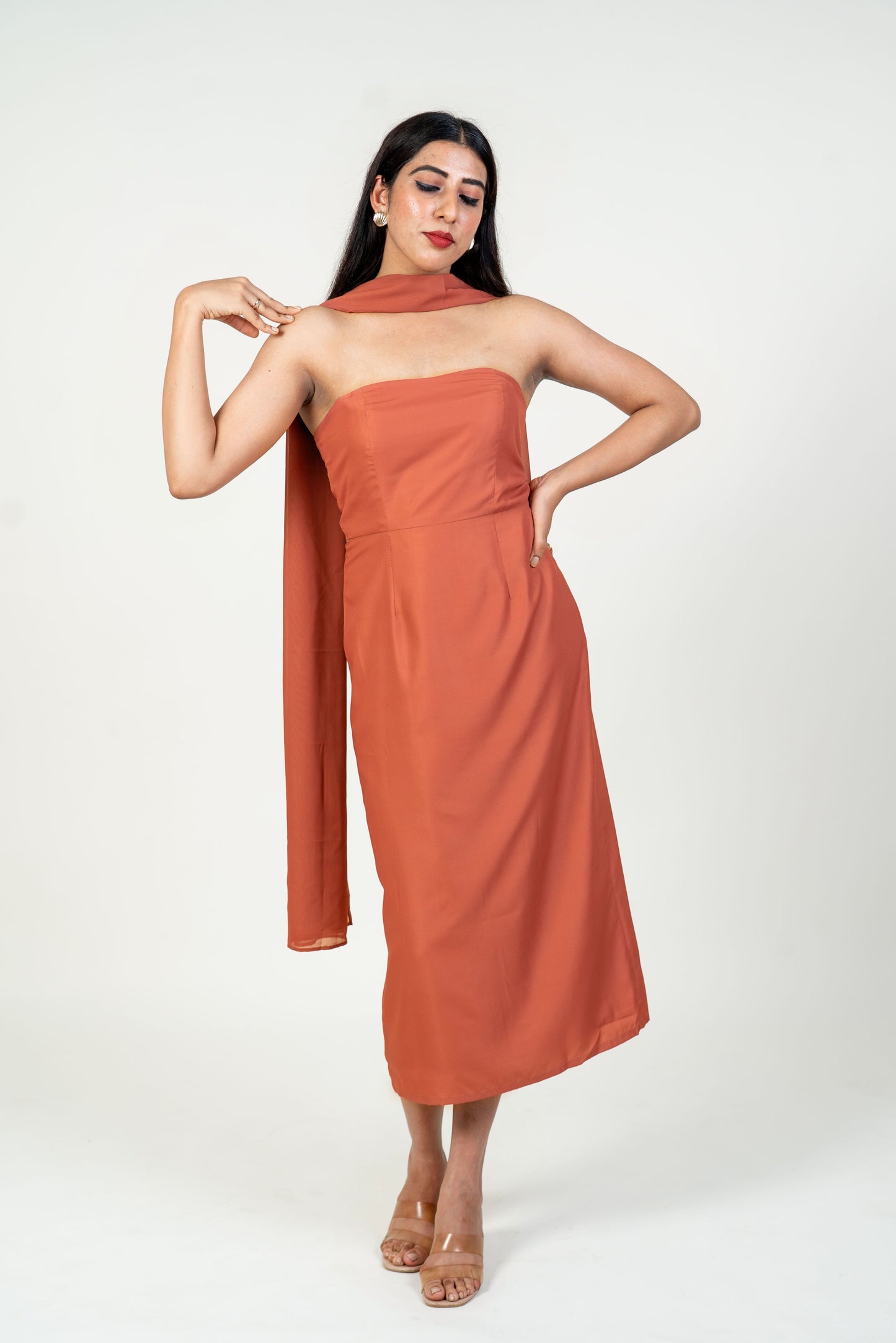 Brown Straight Tube with Georgette Dupatta