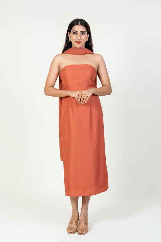 Brown Straight Tube with Georgette Dupatta