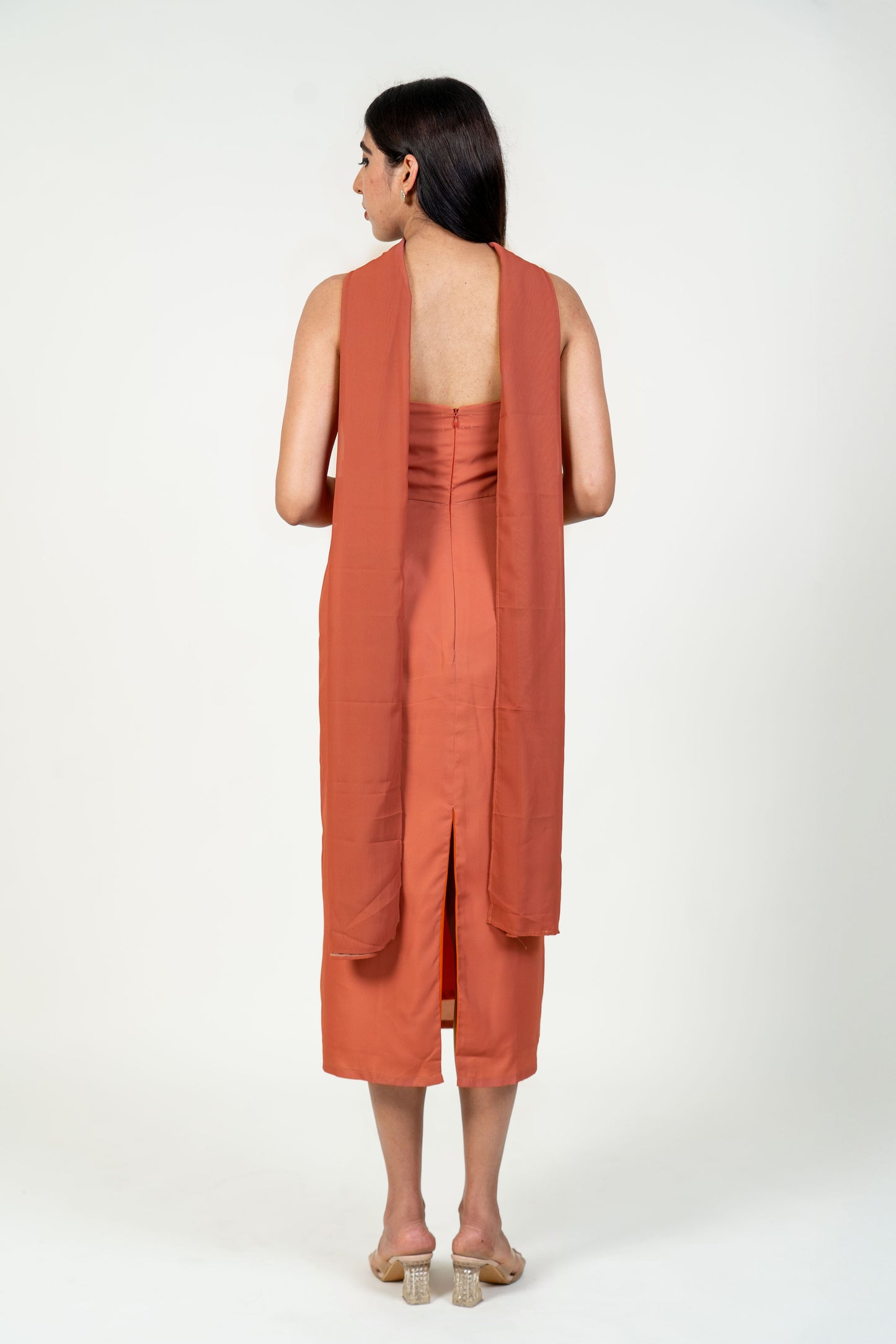 Brown Straight Tube with Georgette Dupatta